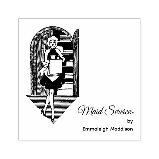 Retro 50's Lady Cleaning Services Rubberstempel (Afrduk)