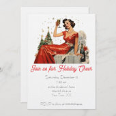 Retro 50's Lady in Red Christmas Party Kaart (Voorkant / Achterkant)