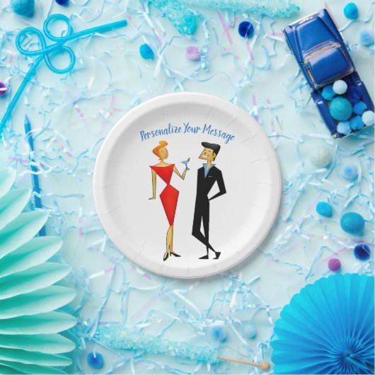 Retro 50s Man Vrouw Paar Cocktail Party Papieren Bordje (Feest)