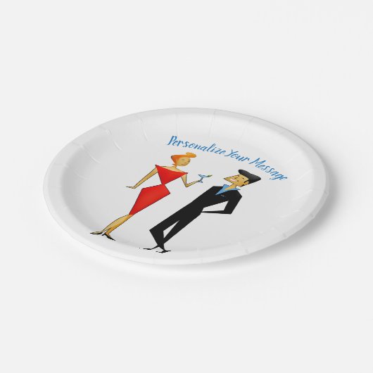 Retro 50s Man Vrouw Paar Cocktail Party Papieren Bordje (Gekanteld)