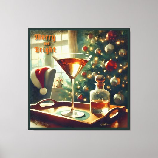Retro 50s Manhattan Martini voor de Kerstman Canvas Afdruk (Voorkant)