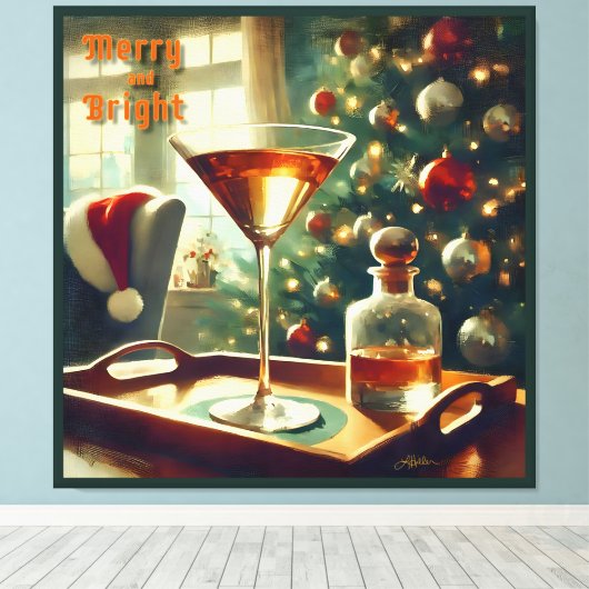 Retro 50s Manhattan Martini voor de Kerstman Canvas Afdruk (Insitu (Houten vloer))