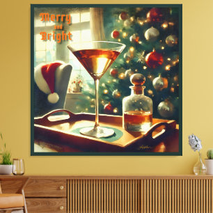 Retro 50s Manhattan Martini voor de Kerstman Canvas Afdruk