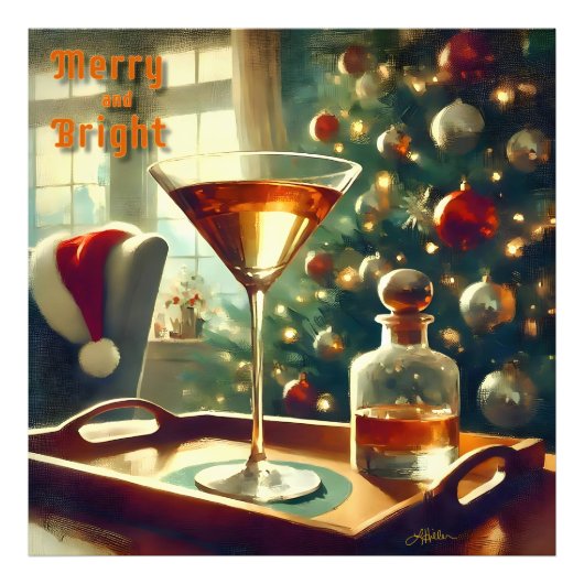 Retro 50s Manhattan Martini voor de Kerstman Foto Afdruk (Voorkant)