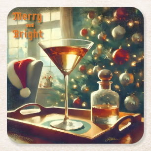 Retro 50s Manhattan Martini voor de Kerstman Kartonnen Onderzetters