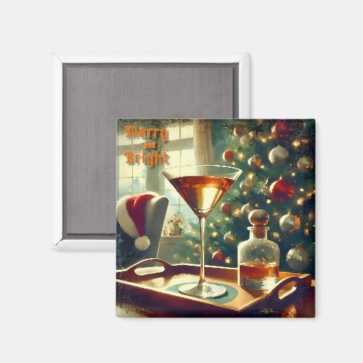 Retro 50s Manhattan Martini voor de Kerstman Magneet (Voorkant / Achterkant)