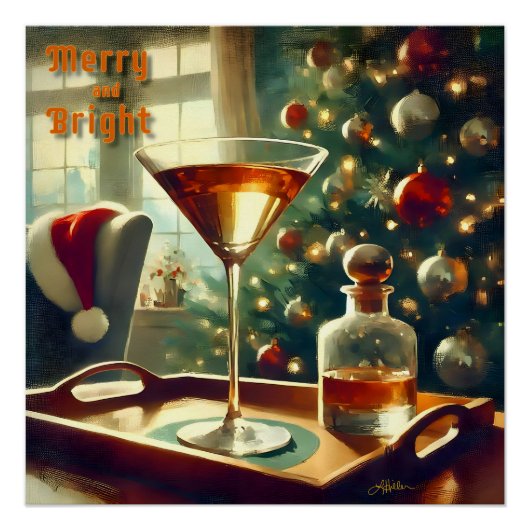 Retro 50s Manhattan Martini voor de Kerstman Perfect Poster (Voorkant)