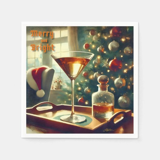 Retro 50s Manhattan Martini voor de Kerstman Servet (Voorkant)
