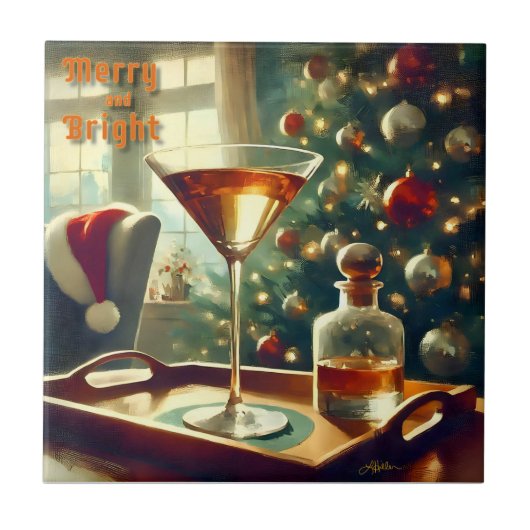 Retro 50s Manhattan Martini voor de Kerstman Tegeltje (Voorkant)