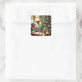 Retro 50s Manhattan Martini Voor Sinterklaas Vierkante Sticker (Tas)