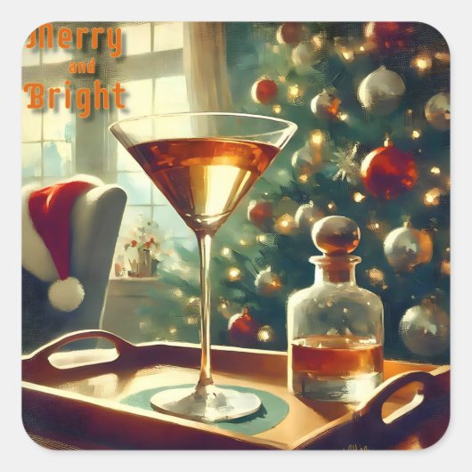 Retro 50s Manhattan Martini Voor Sinterklaas Vierkante Sticker (Voorkant)