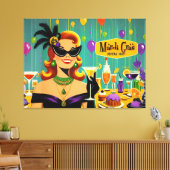 Retro 50s Mardi Gras Cocktail Party Canvas Afdruk (Insitu (Woonkamer))