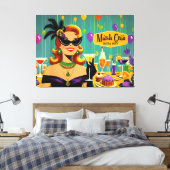 Retro 50s Mardi Gras Cocktail Party Canvas Afdruk (Insitu (Slaapkamer))
