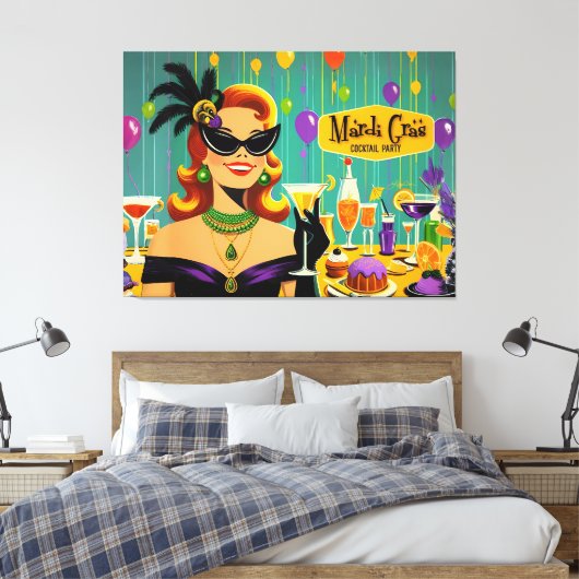 Retro 50s Mardi Gras Cocktail Party Canvas Afdruk (Insitu (Slaapkamer))