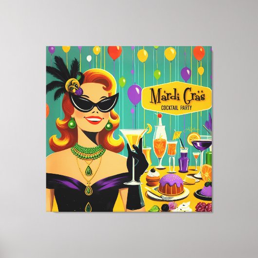 Retro 50s Mardi Gras Cocktail Party Canvas Afdruk (Voorkant)