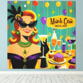 Retro 50s Mardi Gras Cocktail Party Canvas Afdruk (Insitu (Houten vloer))
