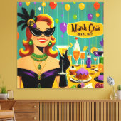 Retro 50s Mardi Gras Cocktail Party Canvas Afdruk (Insitu (Woonkamer))