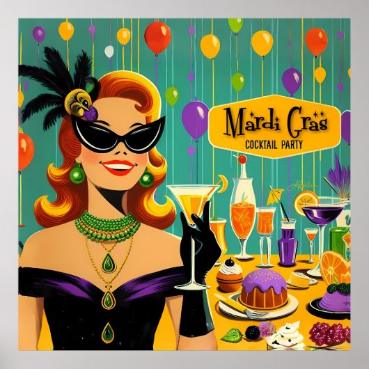 Retro 50s Mardi Gras Cocktail Party Poster (Voorkant)