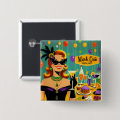 Retro 50s Mardi Gras Cocktail Party Vierkante Button 5,1 Cm (Voorkant /achterkant)