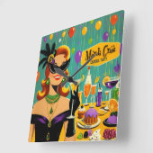Retro 50s Mardi Gras Cocktail Party Vierkante Klok (Hoek)