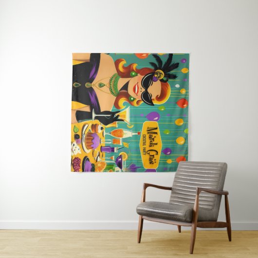 Retro 50s Mardi Gras Cocktail Party Wandkleed (In Situ (horizontaal))