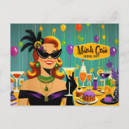 Retro 50s Mardi Gras Martini Cocktail Party Briefkaart