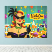 Retro 50s Mardi Gras Martini Cocktail Party Canvas Afdruk (Insitu (Houten vloer))