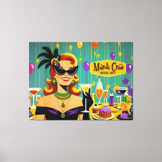 Retro 50s Mardi Gras Martini Cocktail Party Canvas Afdruk (Voorkant)