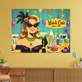 Retro 50s Mardi Gras Martini Cocktail Party Canvas Afdruk
