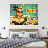 Retro 50s Mardi Gras Martini Cocktail Party Canvas Afdruk (Insitu (Slaapkamer))