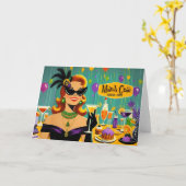 Retro 50s Mardi Gras Martini Cocktail Party Kaart (Gele Bloem)