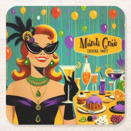 Retro 50s Mardi Gras Martini Cocktail Party Kartonnen Onderzetters