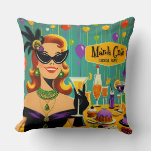 Retro 50s Mardi Gras Martini Cocktail Party Kussen
