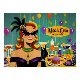 Retro 50s Mardi Gras Martini Cocktail Party Perfect Poster
