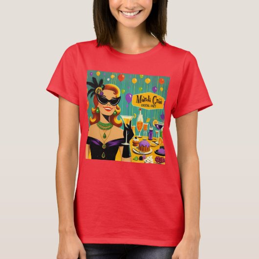 Retro 50s Mardi Gras Martini Cocktail Party T-shirt (Voorkant)