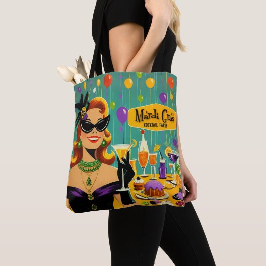 Retro 50s Mardi Gras Martini Cocktail Party Tote Bag (Dichtbij)