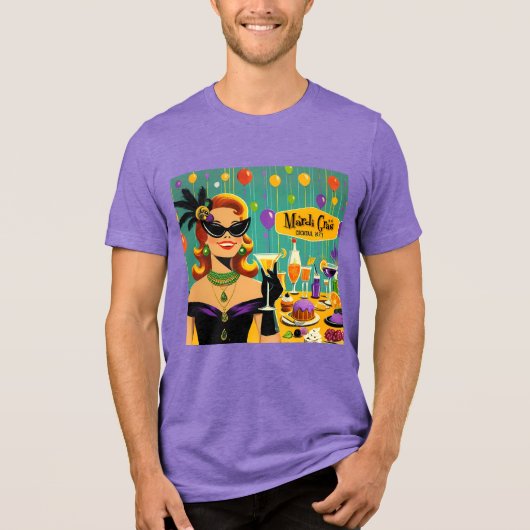 Retro 50s Mardi Gras Martini Cocktail Party Tri-Blend Shirt (Voorkant)
