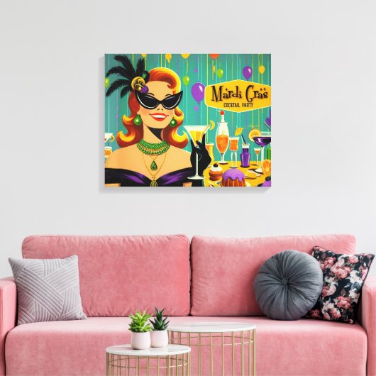 Retro 50s Mardi Gras Martini Cocktailparty Canvas Afdruk (Insitu (Woonkamer))