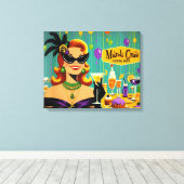 Retro 50s Mardi Gras Martini Cocktailparty Canvas Afdruk (Insitu (Houten vloer))