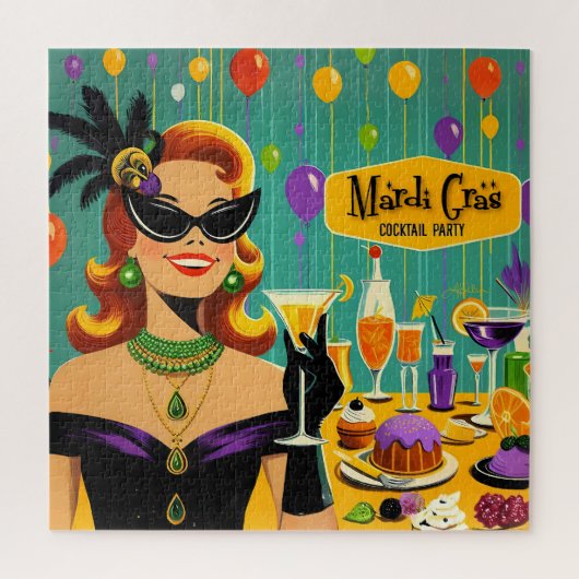 Retro 50s Mardi Gras Martini Cocktailparty Legpuzzel (Verticaal)