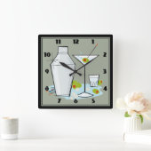 Retro 50s Martini Cocktail Time Mid-Century (grijs Vierkante Klok (Huis)