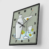 Retro 50s Martini Cocktail Time Mid-Century (grijs Vierkante Klok (Hoek)