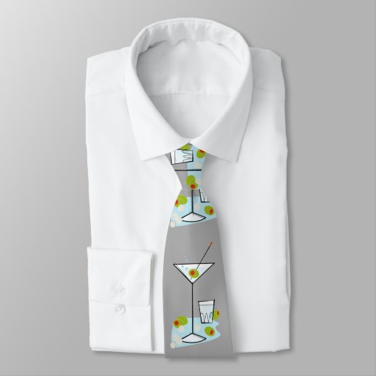 Retro 50s Martini Glass Party Time (Lt. Grey) Stropdas (Gebonden)
