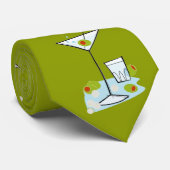 Retro 50s Martini Glass Party Time (Moss Green) Stropdas (Opgerold)