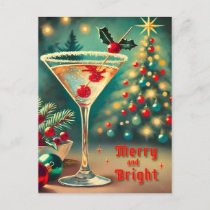 Retro 50s Merry Bright Christmas Cocktail Martini Briefkaart