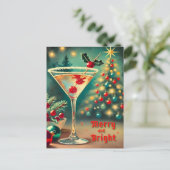 Retro 50s Merry Bright Christmas Cocktail Martini Briefkaart (Staand voorkant)
