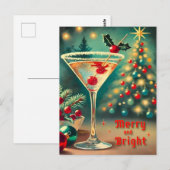 Retro 50s Merry Bright Christmas Cocktail Martini Briefkaart (Voorkant / Achterkant)