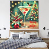Retro 50s Merry Bright Christmas Cocktail Martini Canvas Afdruk (Insitu (Slaapkamer))