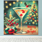 Retro 50s Merry Bright Christmas Cocktail Martini Canvas Afdruk (Insitu (Houten vloer))