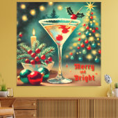 Retro 50s Merry Bright Christmas Cocktail Martini Canvas Afdruk (Insitu (Woonkamer))